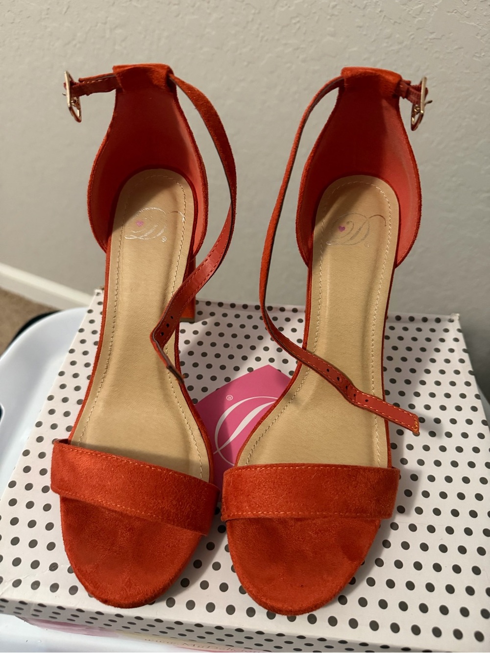 Women’s Orange Suede Ankle-Strap Block Heels